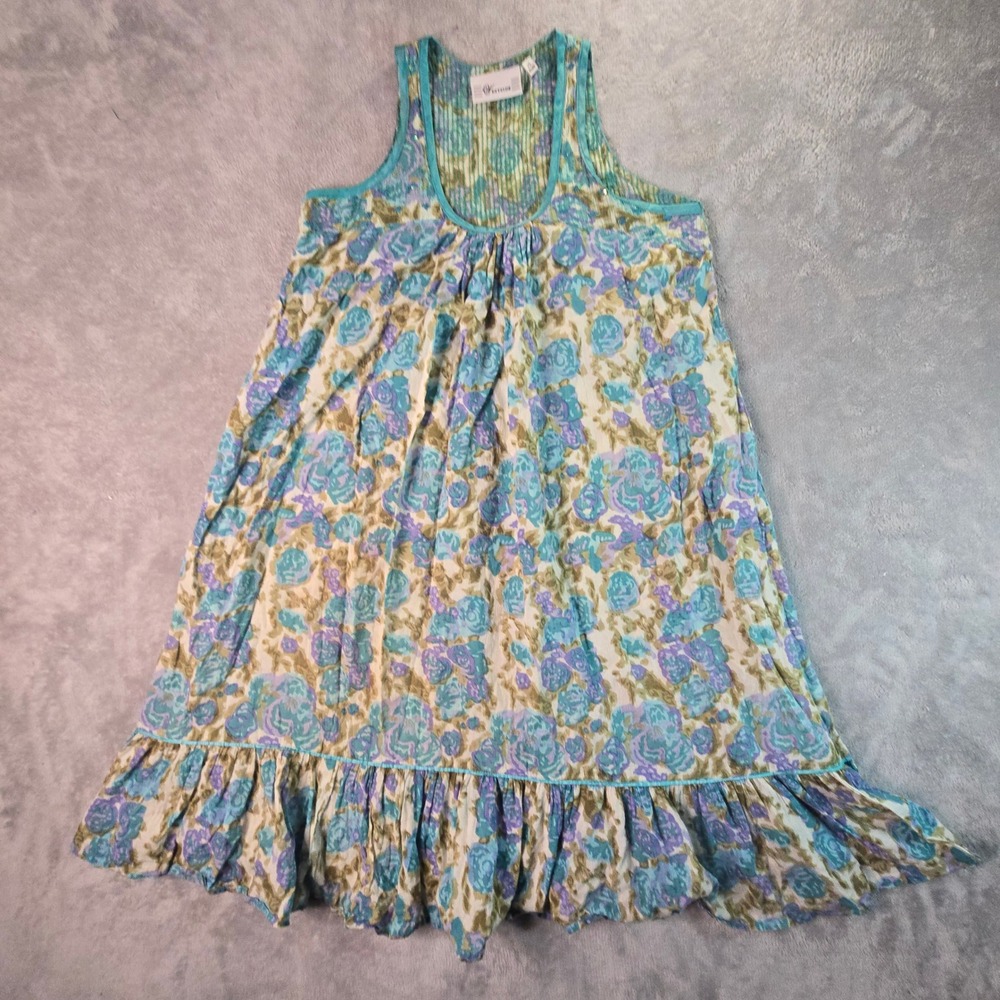 Cottagecore Boho Sleeveless Tiered Sundress Size‎ XS Blue Floral Sequin Ruffles